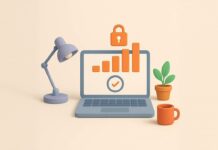 فعالسازی کسب درآمد از یوتیوب در سال ۲۰۲۶ – راهنمای یوتیوبرهای ایرانی لپ تاپ با نمودار آماری در کنار چراغ مطالعه و گلدان - فعالسازی کسب درآمد از یوتیوب