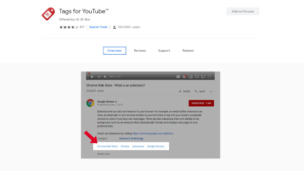 افزونه کروم TagsForYouTube