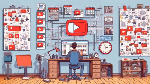 یک یوتیوبر در حال برنامه‌ریزی زمانی آپلود ویدیوهایش در یوتیوب