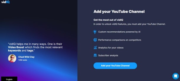 اضافه کردن کانال یوتیوب به اشتراک vidiq