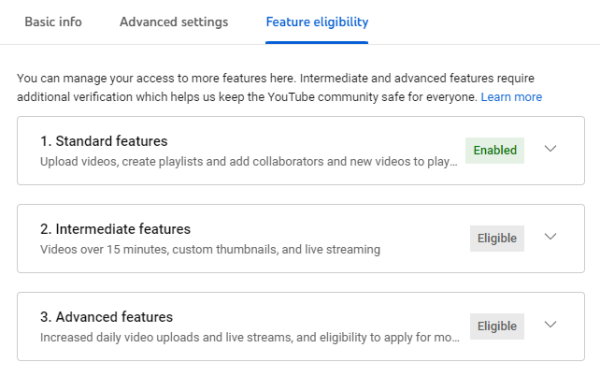 تنظیمات قابلیت های کانال یوتیوب