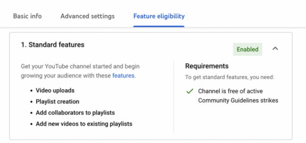 شرایط دسترسی به قابلیت های اولیه کانال یوتیوب