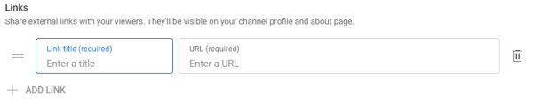 تنظیمات لینک های خارجی پروفایل کانال یوتیوب