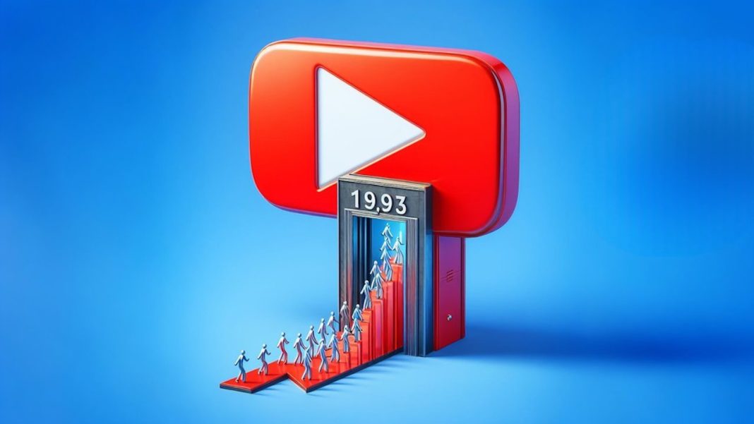 آسانسوری که افراد از آن بالا می روند تا به دکمه یوتیوب برسند و نمایشی است برای افزایش بازدید یوتیوب
