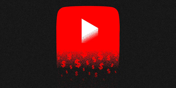 لوگوی یوتیوب در حال فروپاشی با علامت های دلار (تصویر تزئینی مطلب تفاوت کپی رایت کلیم و کپی رایت استرایک)