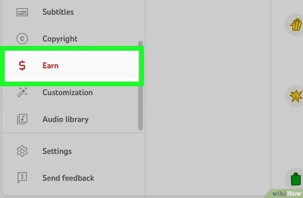 دکمه Earn در یوتیوب استودیو