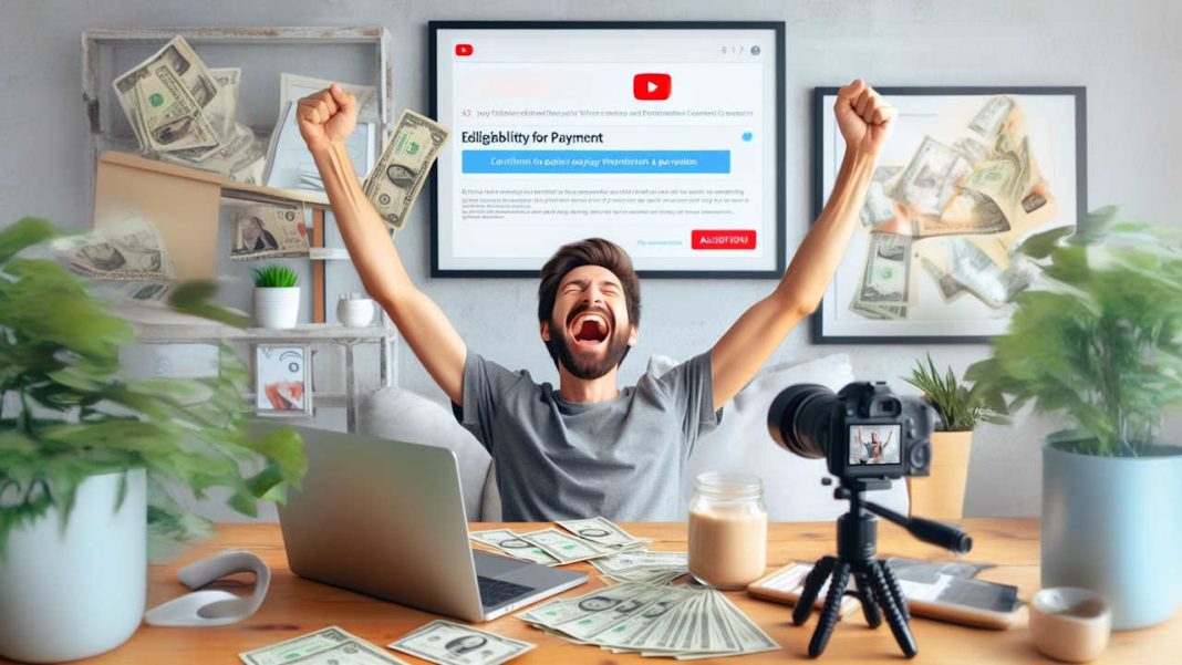 تصویری از خالق محتوا با هیجان در رسیدن به حداقل پرداخت برای زمانی که یوتیوب پول پرداخت کند