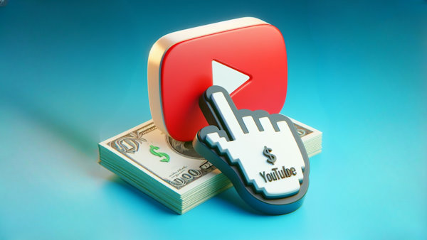 نشانگر ماوس در حال کلیک بر روی لوگوی یوتیوب روی دسته ای از اسکناس
