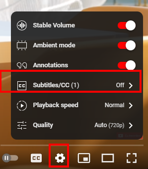 تنظیمات زیرنویس یوتیوب
