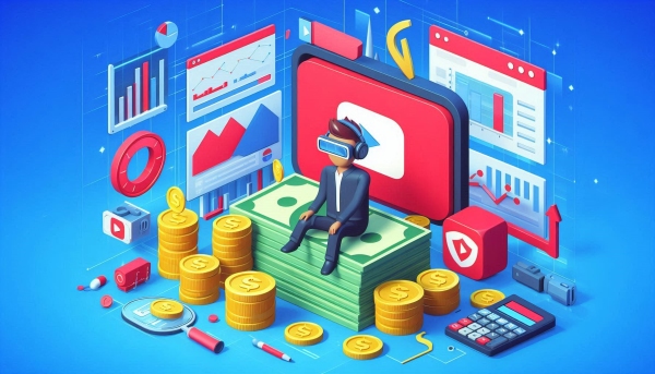 مردی نشسته روی دسته پول با هدست واقعیت مجازی