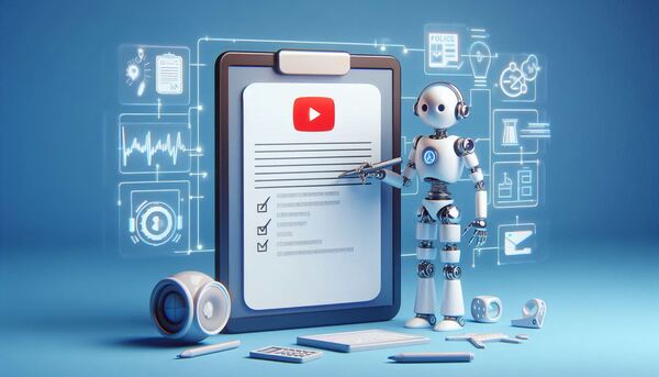 رباتی در کنار یک دستورالعمل یوتیوب با مداد