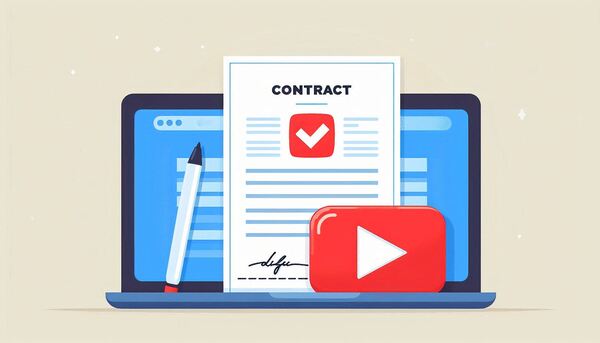 قرارداد با یوتیوب در کنار یک لپ تاپ - آیا درآمد از یوتیوب قانونی است