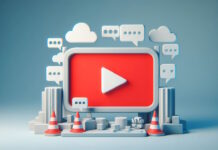 کلمات ممنوعه یوتیوب و موضوعات ممنوع در سال ۲۰۲۵ مانیتور با لوگوی یوتیوب با علامت های خطر - کلمات ممنوعه یوتیوب