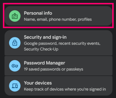 تب personal info