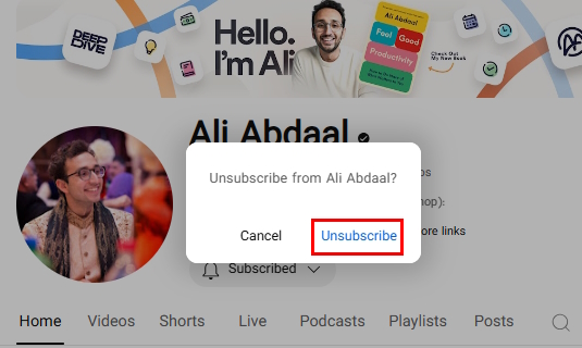 انتخاب گزینه unsubscribe
