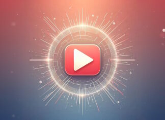 قلاب ویدیو چیست و بهترین قلاب ها برای یوتیوب چیست؟ لوگوی درخشان یوتیوب در وسط یک دایره طلایی - قلاب ویدیو چیست