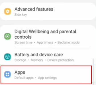 رفتن به بخش Apps در settings گوشی اندرویدی