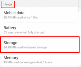 انتخاب گزینه storage در گوشی اندرویدی