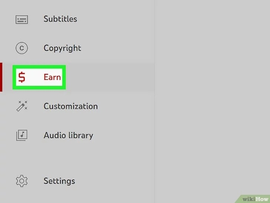 رفتن به منوی Earn از بخش سمت راست یوتیوب استودیو - منوی Earn در یوتیوب کجاست