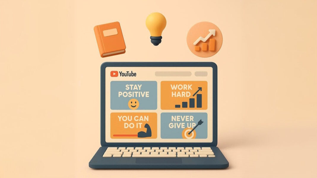 لپ تاپی با جملات انگیزشی کانال های یوتیوب روی صفحه - بهترین کانال های توسعه فردی یوتیوب