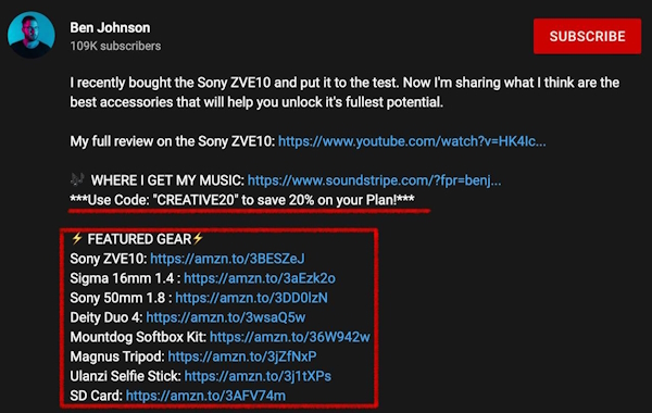 نمونه درج لینک در توضیحات ویدیو یوتیوب