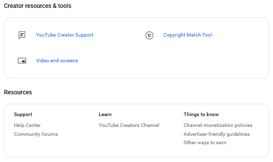 بخش Creator Resources and Tools on YouTube Studio
