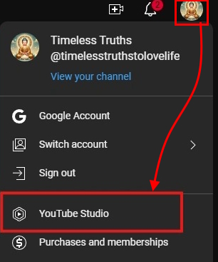 رفتن به یوتیوب استودیو از کانال یوتیوب با کلیک روی عکس پروفایل کانال - چگونه یوتیوب را پولی کنیم