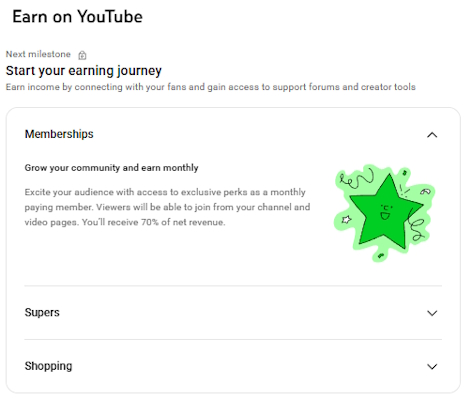 بخشی از منوی Earn در یوتیوب