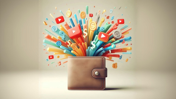 کیف پولی که لوگوی یوتیوب از آن بیرون زده است