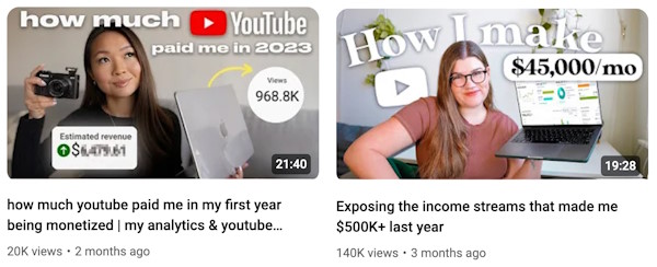 مقایسه درآمد یوتیوبرها