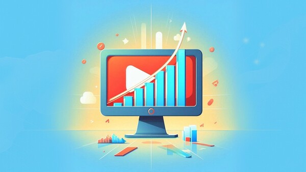 نمودار آماری از کامپیوتر خارج شده با لوگوی یوتیوب روی صفحه