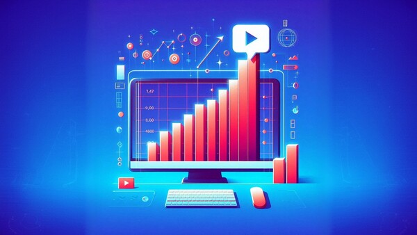 نمودار آماری از مانیتور کامپیوتر خارج شده با لوگوی یوتیوب در بالا - رکوردهای یوتیوب 