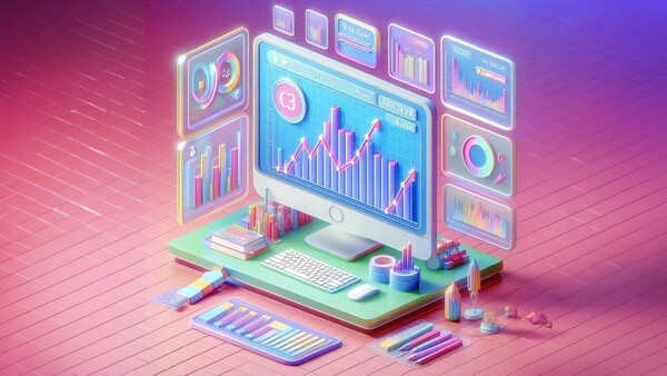 نمودارهای آماری روی صفحه کامپیوتر از نمای کناری - رکوردهای یوتیوب 