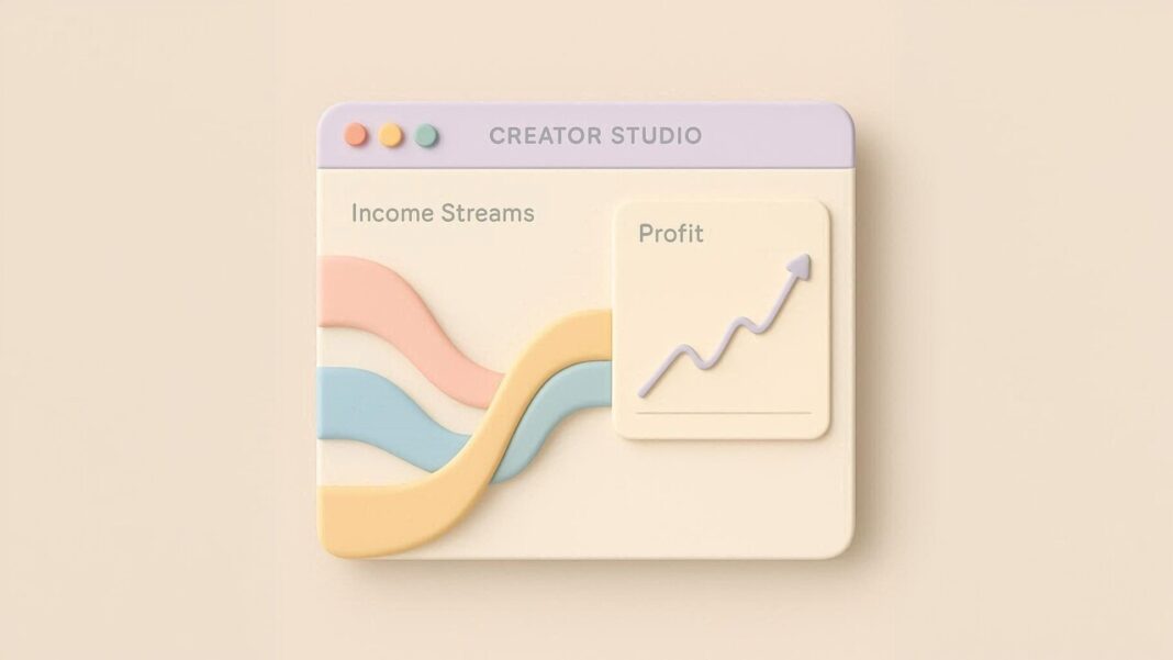 نمای مینیمال از پنجره از استودیو یوتیوبر برای نشان دادن تبدیل شدن سه منبع درآمدی به سود و اینکه درآمد یوتیوب از کجاست