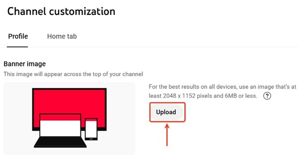 آپلود تصویر بنر برای کانال یوتیوب