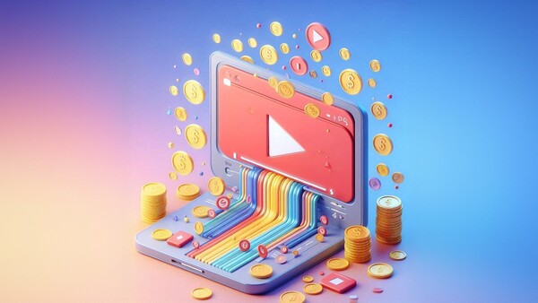 خروح رنگ از مانیتوری با لوگوی یوتیوب برای نشان دادن اینکه درآمد یوتیوب از کجاست