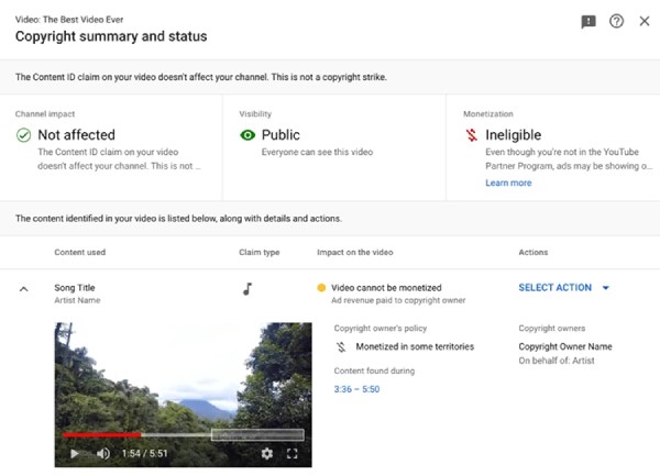 ادعای حق نشر در یوتیوب در داشبورد یوتیوب