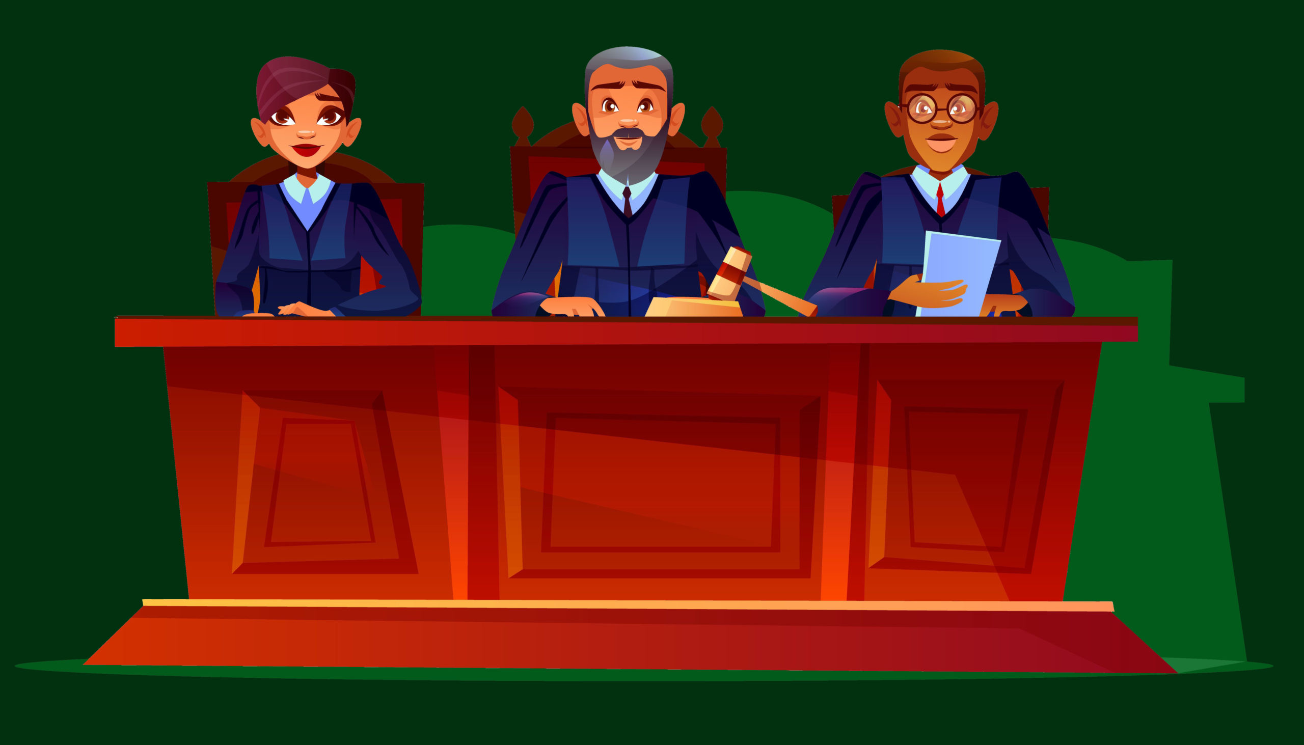 Judges at court hearing vector illustration