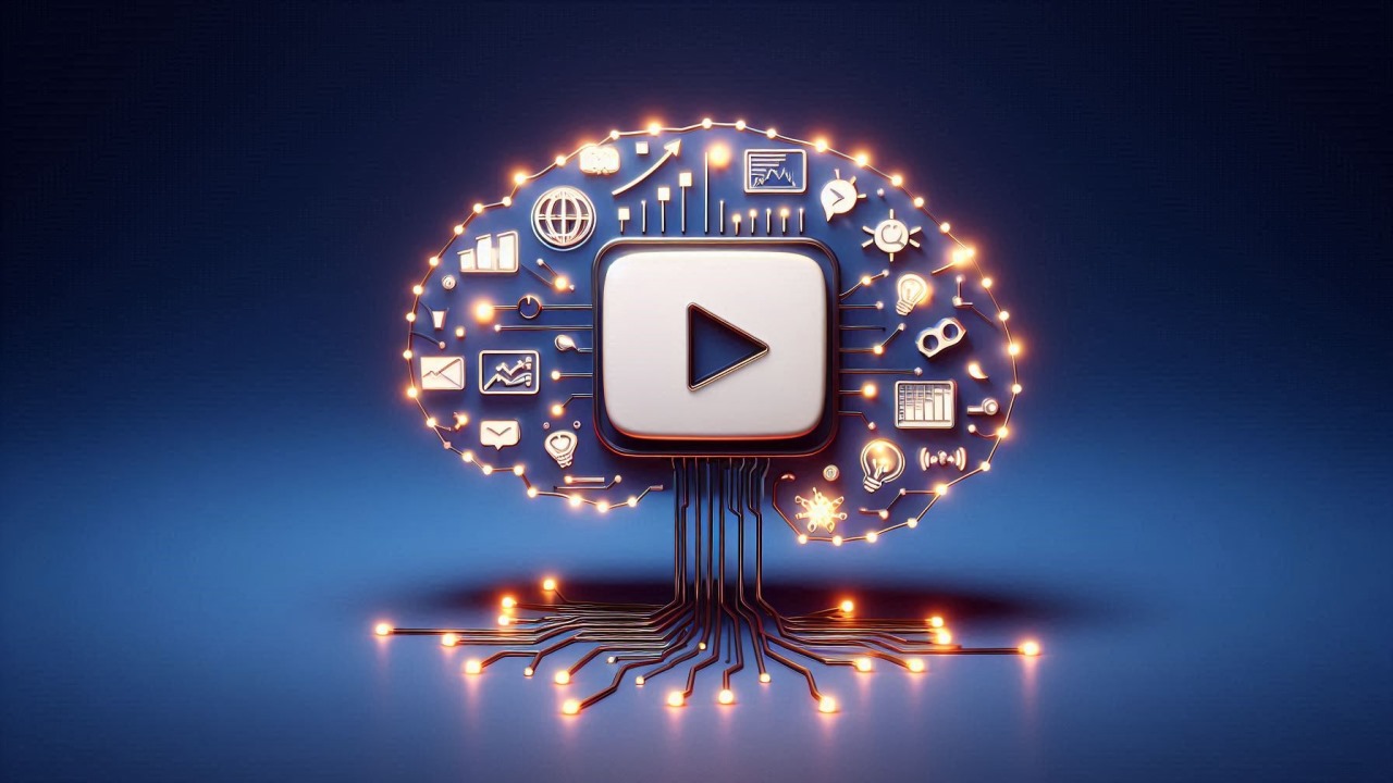 a-brain-with-ai-neural-network-andyoutube-logo مغز با علامت های هوش مصنوعی و لوگوی یوتیوب - ایده یوتیوب با هوش مصنوعی