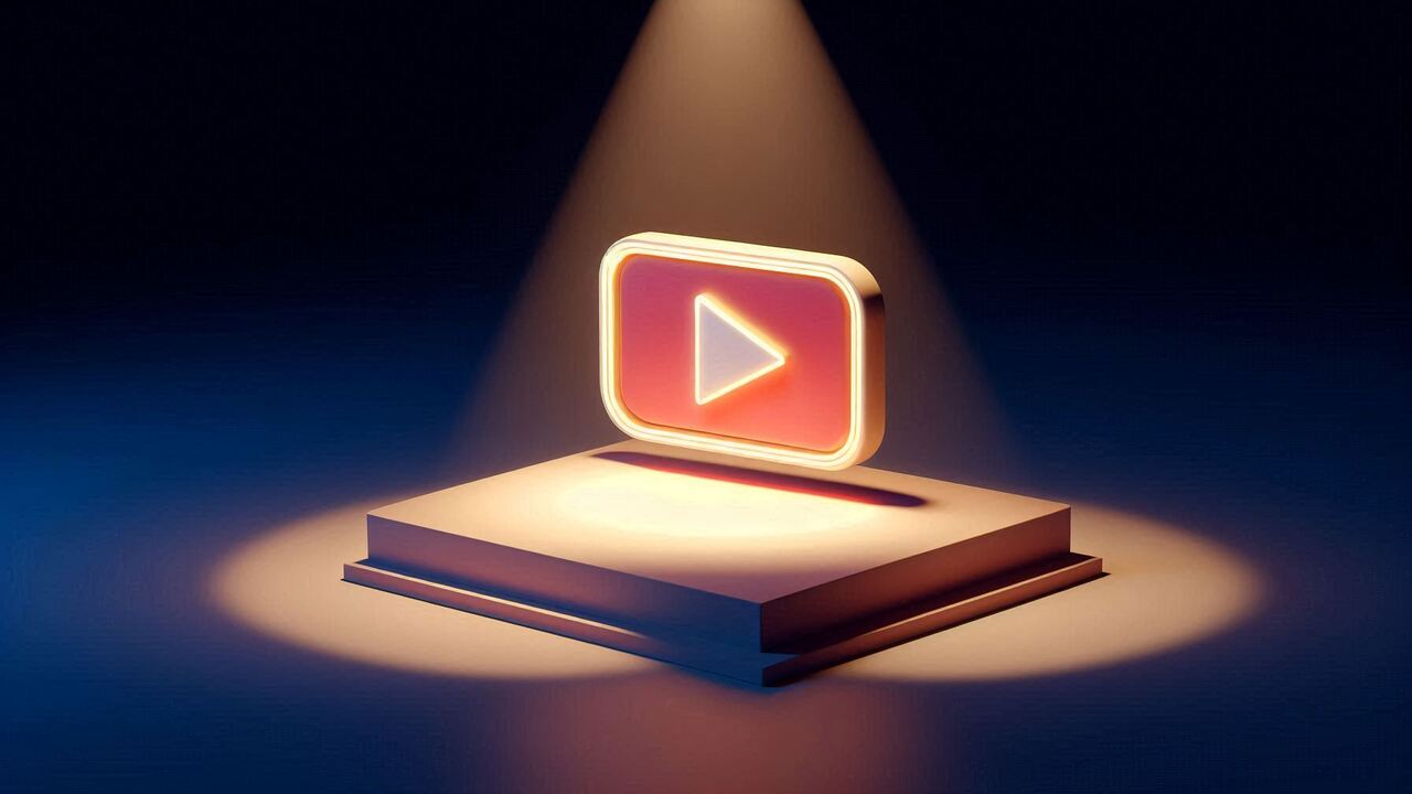 a-youtube-logo-on-stage-with-lamp لوگوی یوتیوب روی استیچ مربعی با چراغ و نور فوکوس شده روی آن - پروموت یوتیوب چیست